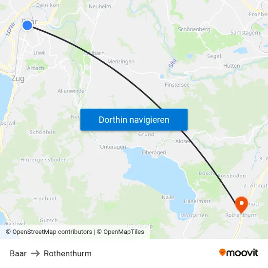 Baar to Rothenthurm map
