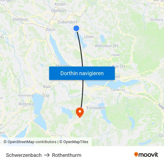 Schwerzenbach to Rothenthurm map