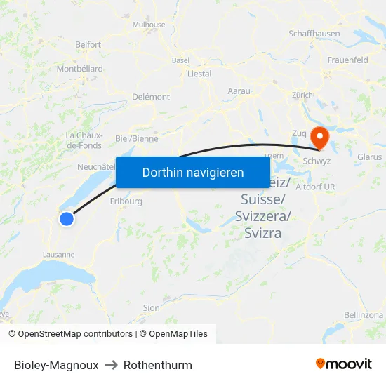Bioley-Magnoux to Rothenthurm map