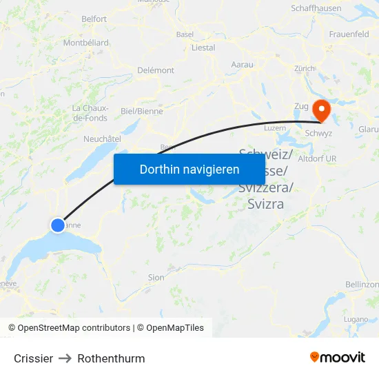 Crissier to Rothenthurm map