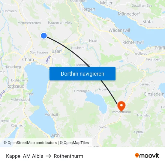 Kappel AM Albis to Rothenthurm map