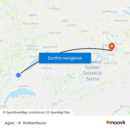 Agiez to Rothenthurm map