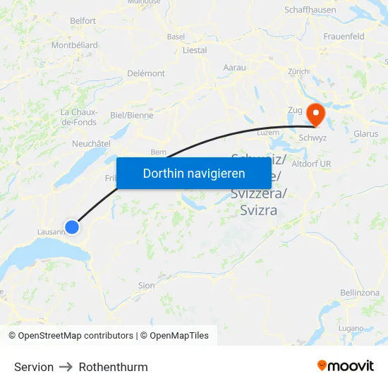 Servion to Rothenthurm map
