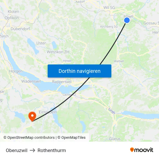 Oberuzwil to Rothenthurm map