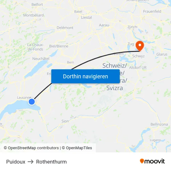 Puidoux to Rothenthurm map