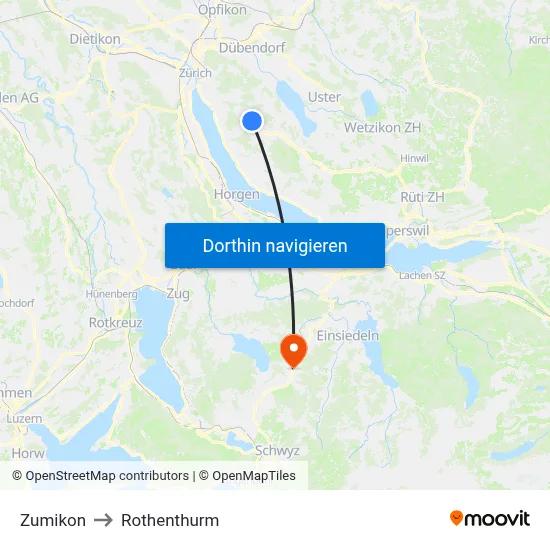 Zumikon to Rothenthurm map