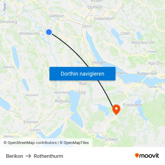 Berikon to Rothenthurm map