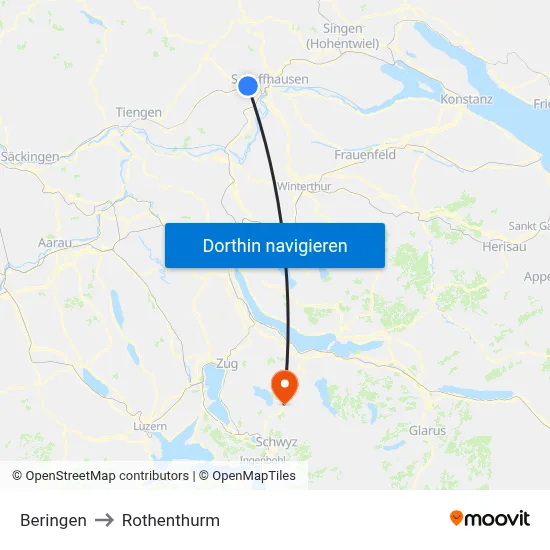 Beringen to Rothenthurm map