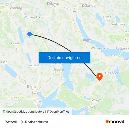 Bettwil to Rothenthurm map
