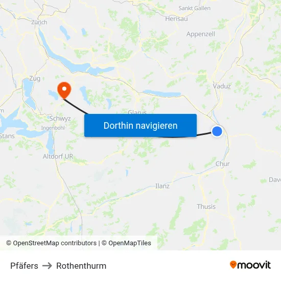 Pfäfers to Rothenthurm map