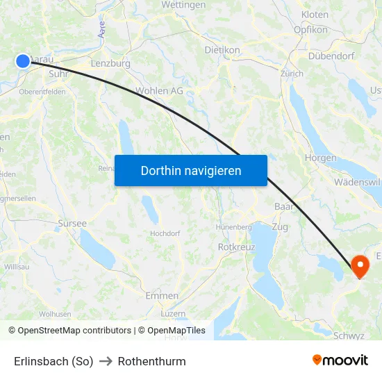 Erlinsbach (So) to Rothenthurm map