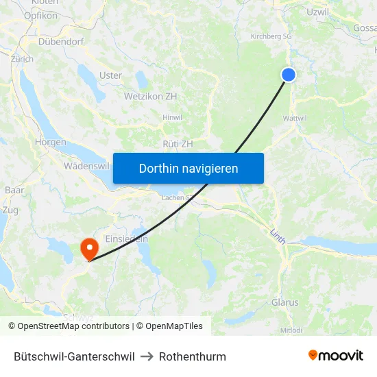 Bütschwil-Ganterschwil to Rothenthurm map