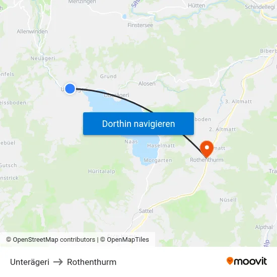 Unterägeri to Rothenthurm map