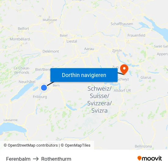 Ferenbalm to Rothenthurm map