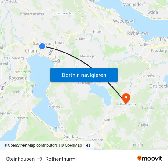 Steinhausen to Rothenthurm map