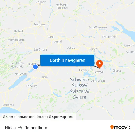 Nidau to Rothenthurm map
