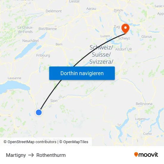 Martigny to Rothenthurm map