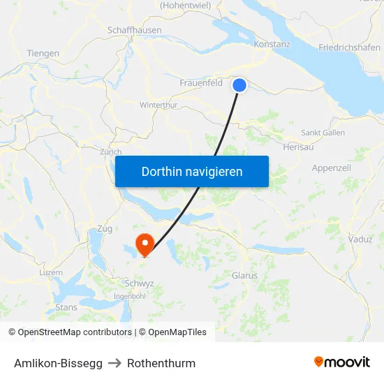 Amlikon-Bissegg to Rothenthurm map