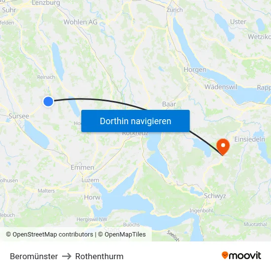 Beromünster to Rothenthurm map