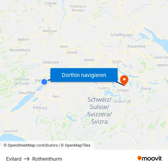 Evilard to Rothenthurm map