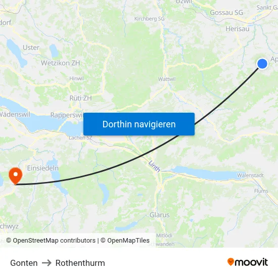 Gonten to Rothenthurm map