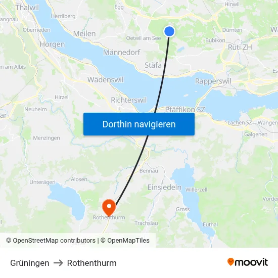 Grüningen to Rothenthurm map