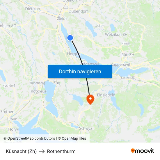 Küsnacht (Zh) to Rothenthurm map
