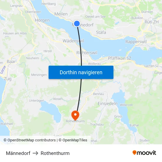 Männedorf to Rothenthurm map