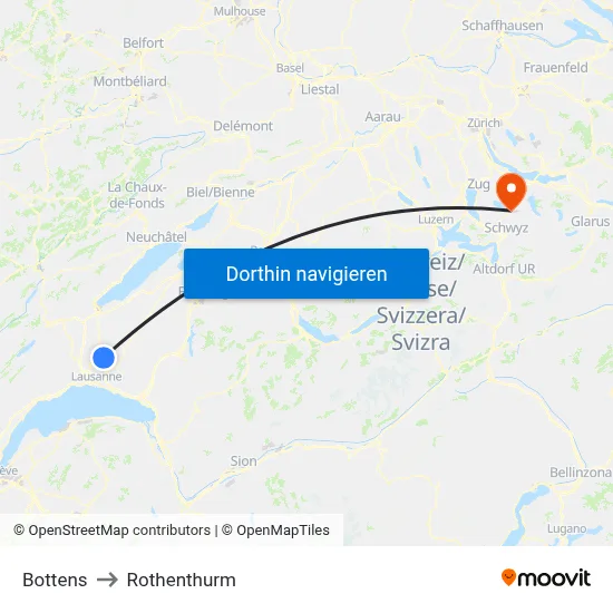 Bottens to Rothenthurm map
