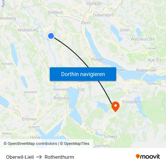 Oberwil-Lieli to Rothenthurm map