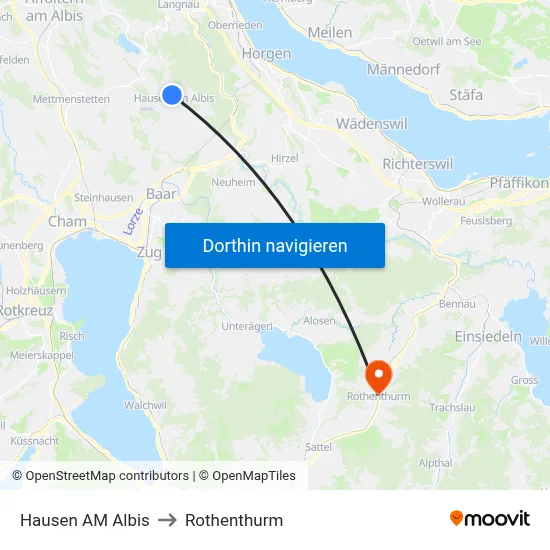 Hausen AM Albis to Rothenthurm map
