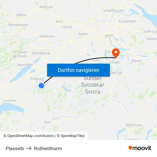 Plasselb to Rothenthurm map