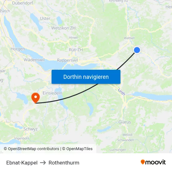 Ebnat-Kappel to Rothenthurm map