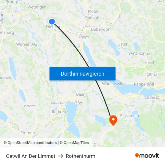 Oetwil An Der Limmat to Rothenthurm map
