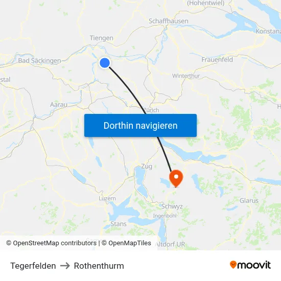 Tegerfelden to Rothenthurm map