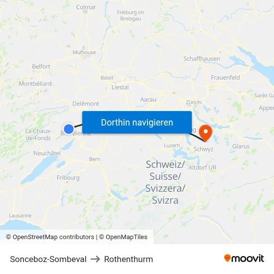 Sonceboz-Sombeval to Rothenthurm map