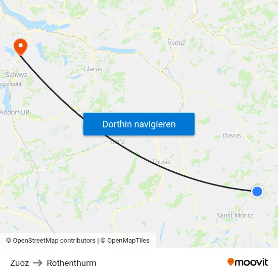 Zuoz to Rothenthurm map