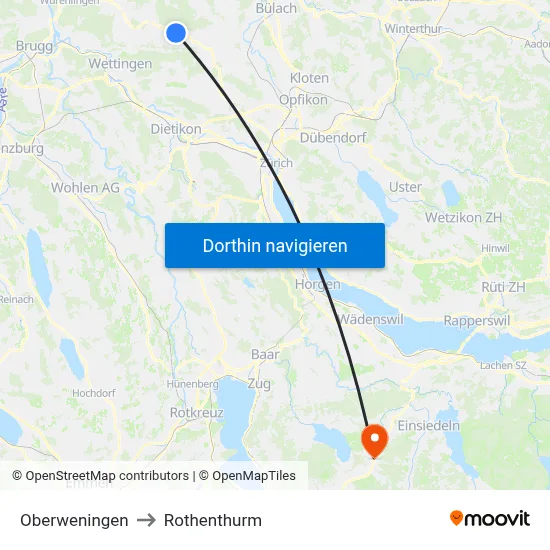 Oberweningen to Rothenthurm map