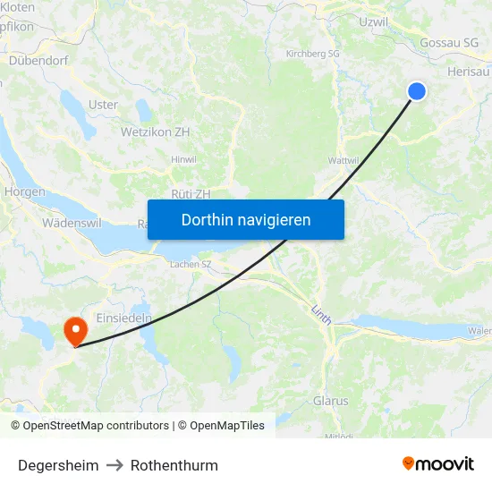 Degersheim to Rothenthurm map