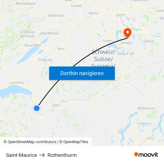 Saint-Maurice to Rothenthurm map