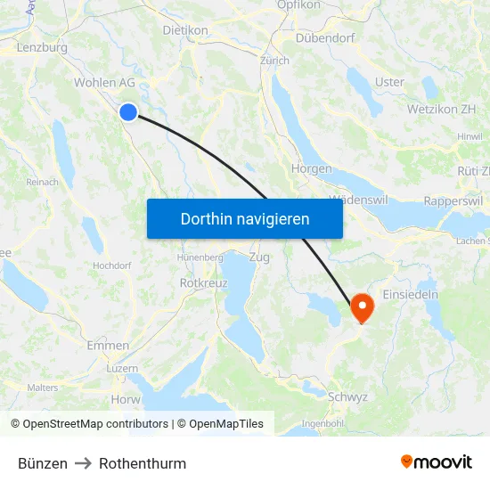 Bünzen to Rothenthurm map