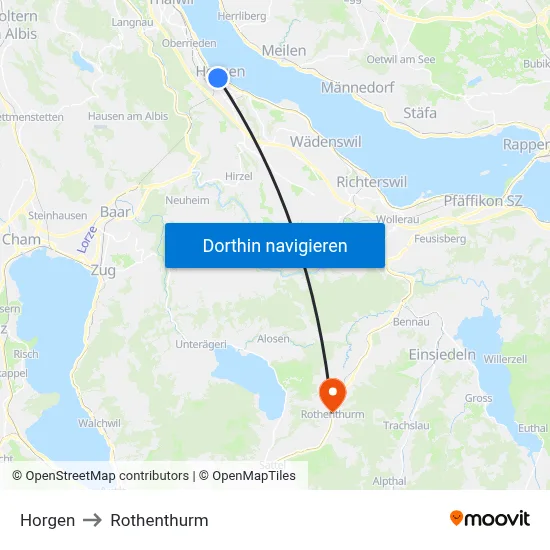 Horgen to Rothenthurm map