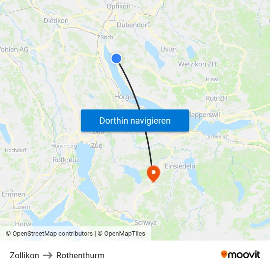 Zollikon to Rothenthurm map