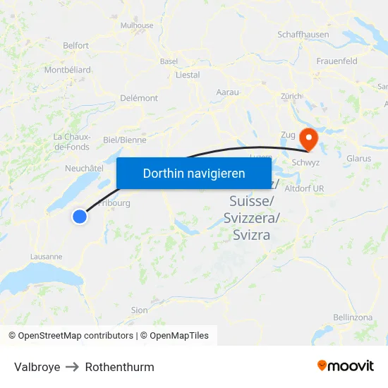 Valbroye to Rothenthurm map