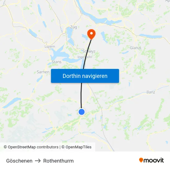 Göschenen to Rothenthurm map