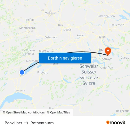 Bonvillars to Rothenthurm map