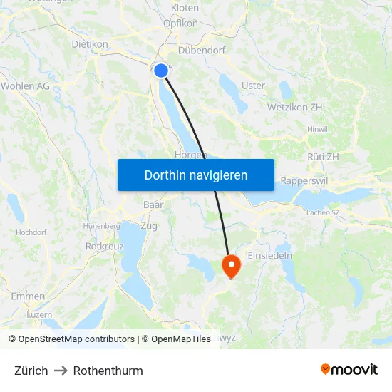Zürich to Rothenthurm map