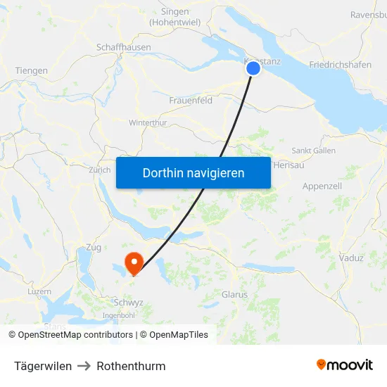 Tägerwilen to Rothenthurm map