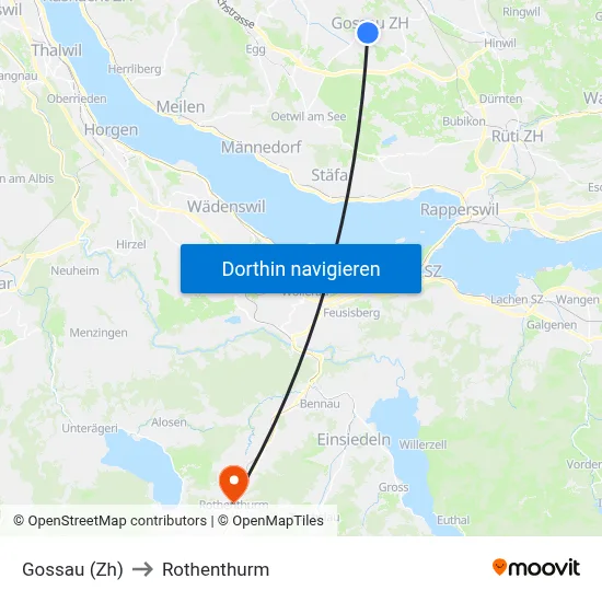 Gossau (Zh) to Rothenthurm map