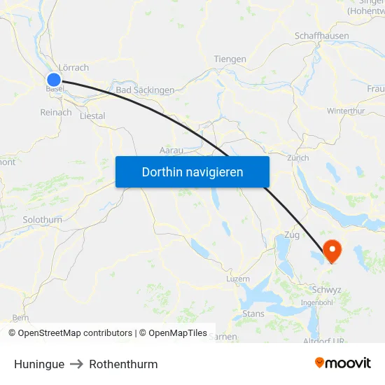 Huningue to Rothenthurm map